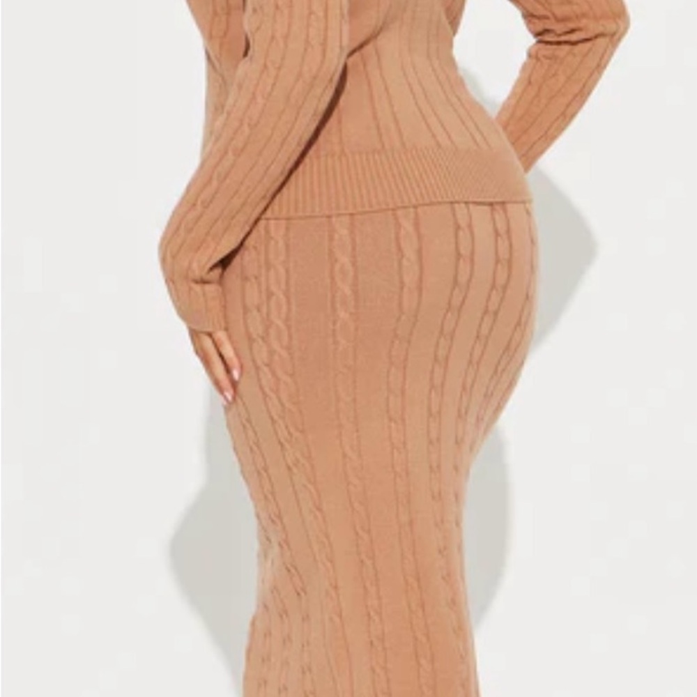 Fashionnova Tan Cable Knit Skirt Set - Picture 2 of 6